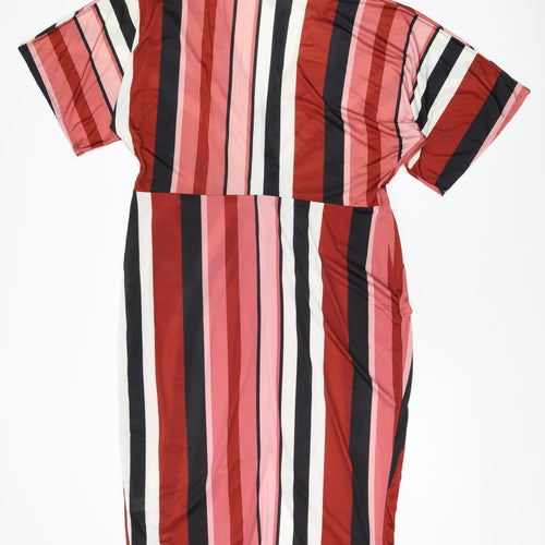 Missguided Womens Multicoloured Striped Polyester Shift Size 20 V-Neck Pullover