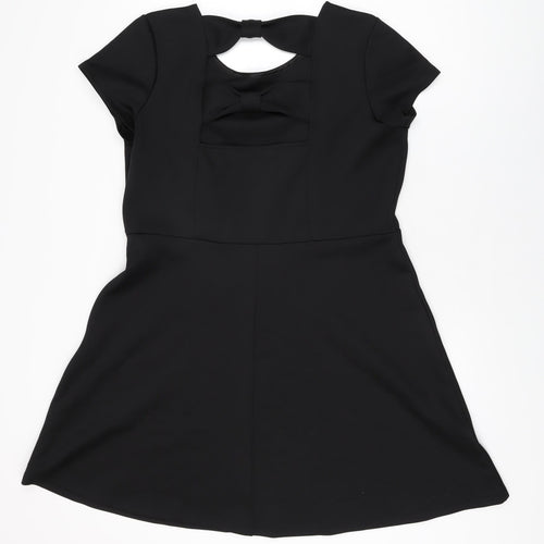 Definitions Womens Black Polyester Skater Dress Size 18 Round Neck Pullover