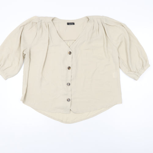 Boohoo Womens Beige Polyester Basic Blouse Size 8 V-Neck