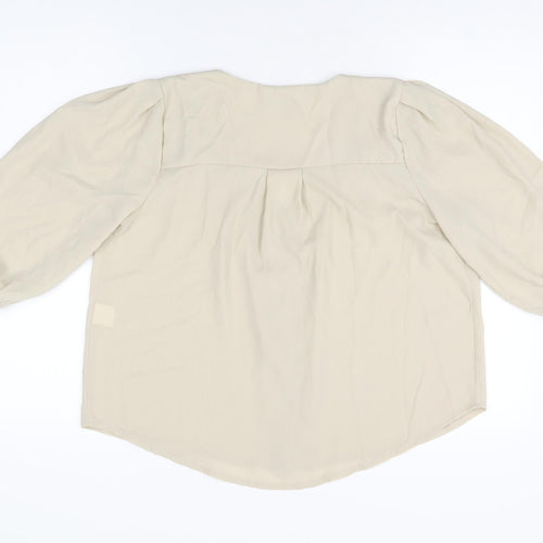 Boohoo Womens Beige Polyester Basic Blouse Size 8 V-Neck
