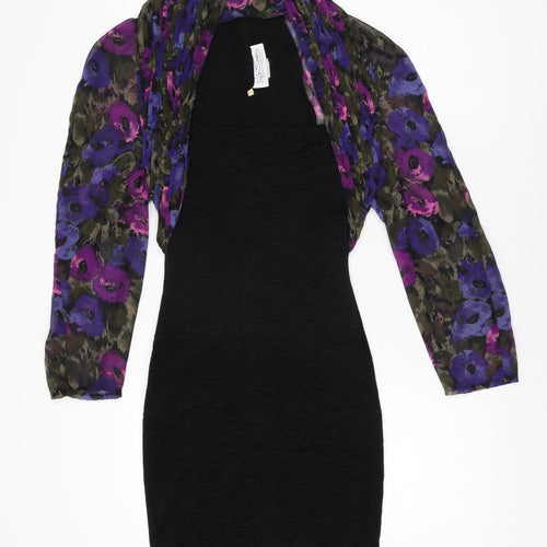 Unit Seven Womens Black Floral Polyester Bodycon Size 10 Square Neck Pullover