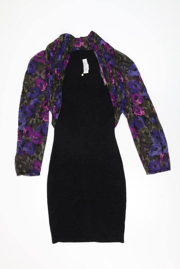 Unit Seven Womens Black Floral Polyester Bodycon Size 10 Square Neck Pullover