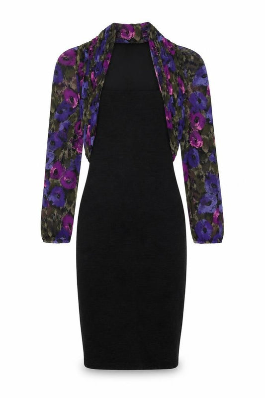 Front view of Unit Seven women’s black floral polyester bodycon, size UK 10, square neck pullover