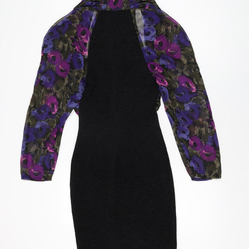 Unit Seven Womens Black Floral Polyester Bodycon Size 10 Square Neck Pullover
