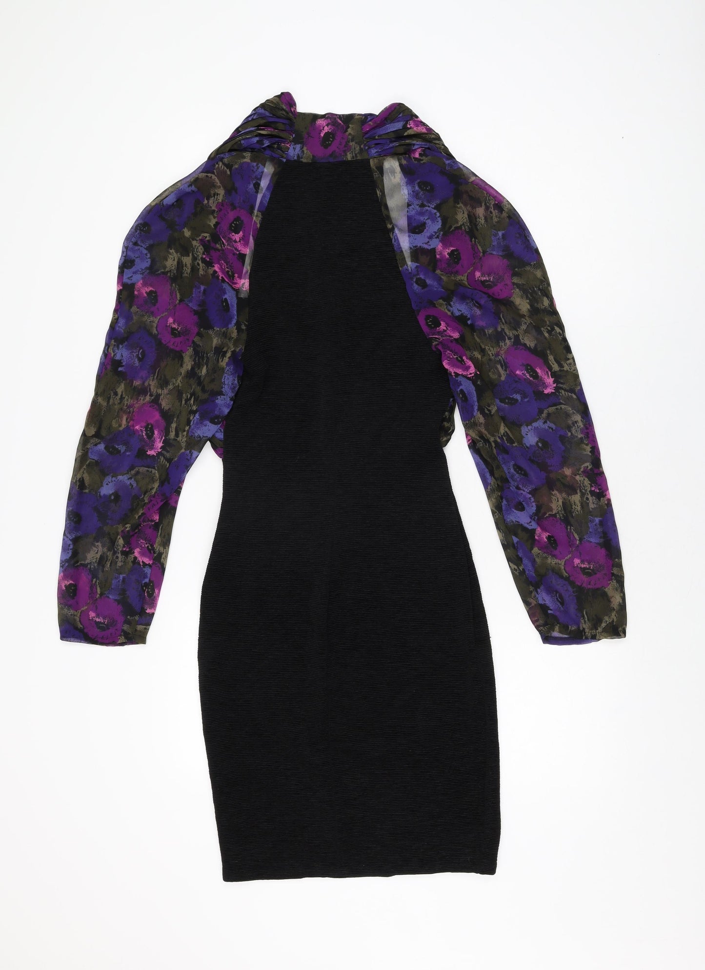 Unit Seven Womens Black Floral Polyester Bodycon Size 10 Square Neck Pullover