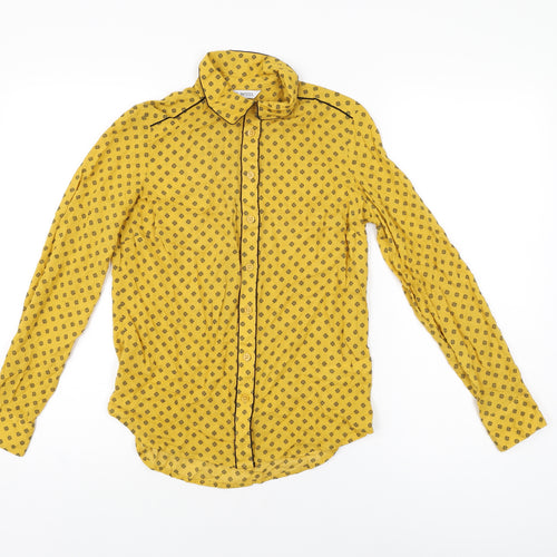 NEXT Womens Yellow Floral Modal Basic Button-Up Size 6 Collared