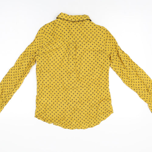 NEXT Womens Yellow Floral Modal Basic Button-Up Size 6 Collared