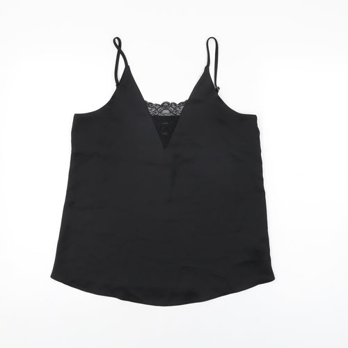 River Island Womens Black Polyester Camisole T-Shirt Size 8 V-Neck