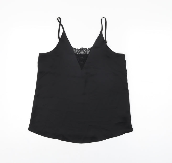 River Island Womens Black Polyester Camisole T-Shirt Size 8 V-Neck