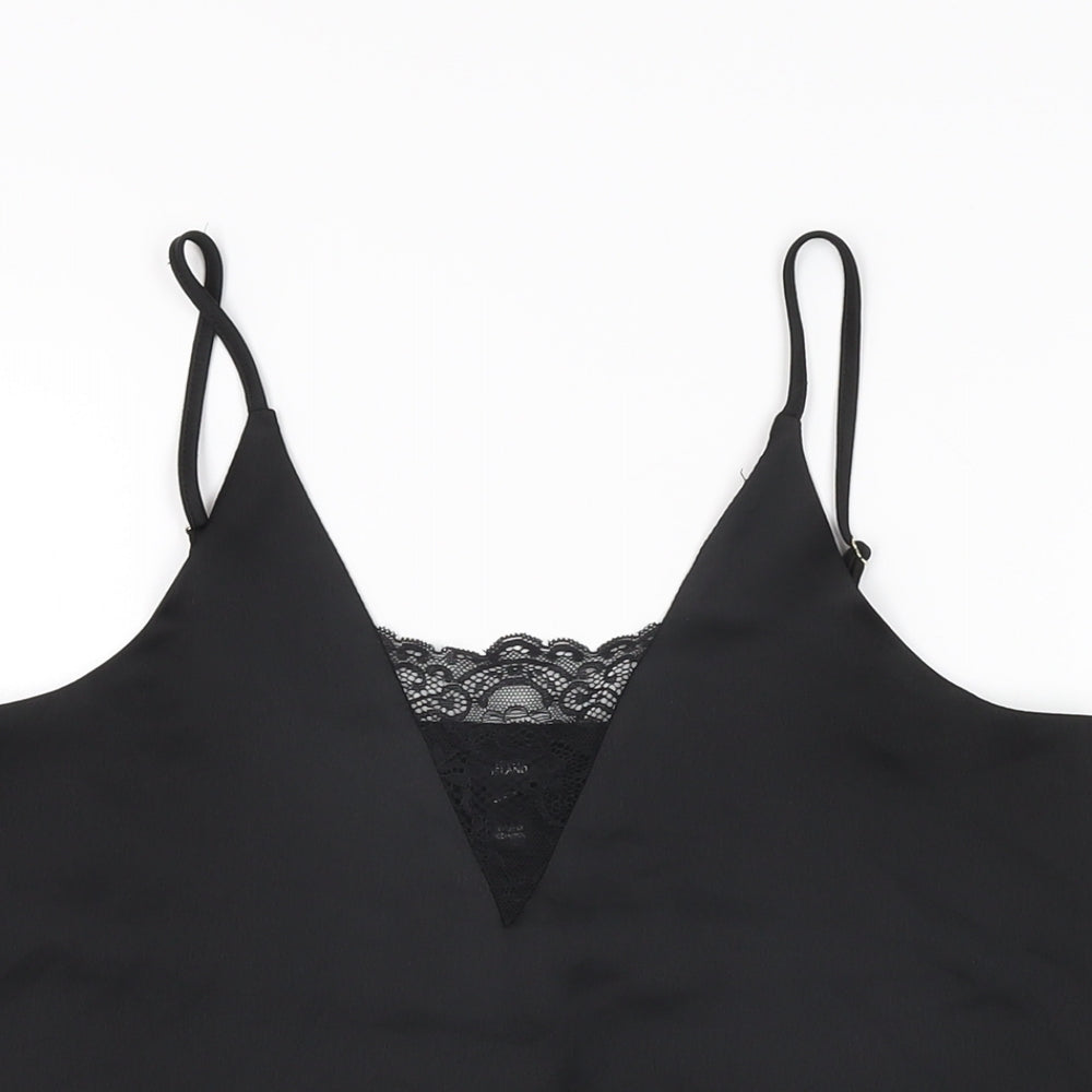 River Island Womens Black Polyester Camisole T-Shirt Size 8 V-Neck