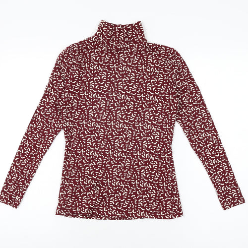 Marks and Spencer Womens Red Geometric Cotton Basic T-Shirt Size 8 High Neck