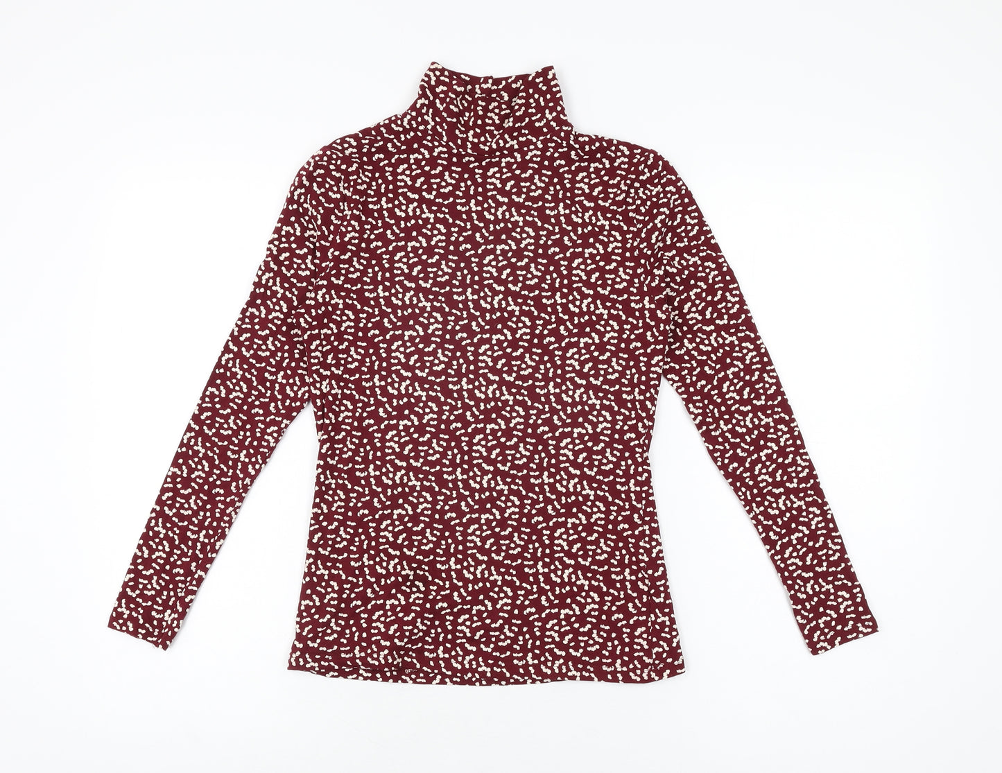 Marks and Spencer Womens Red Geometric Cotton Basic T-Shirt Size 8 High Neck