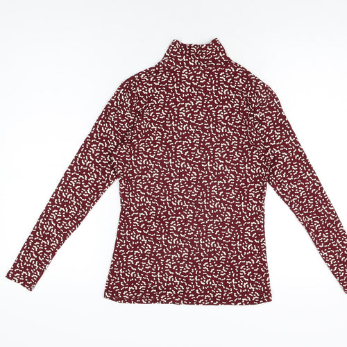 Marks and Spencer Womens Red Geometric Cotton Basic T-Shirt Size 8 High Neck