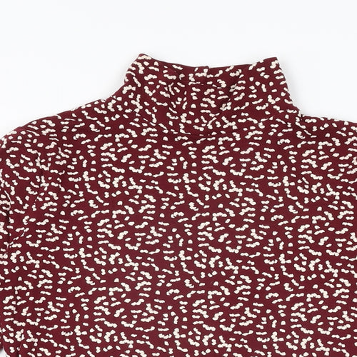 Marks and Spencer Womens Red Geometric Cotton Basic T-Shirt Size 8 High Neck