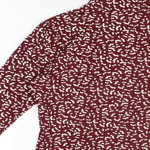 Marks and Spencer Womens Red Geometric Cotton Basic T-Shirt Size 8 High Neck