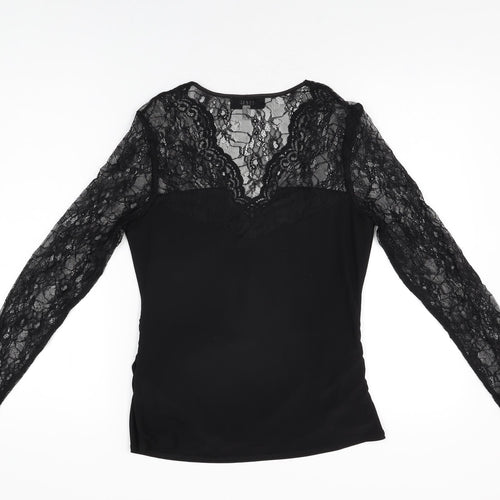 Coast Womens Black Polyester Basic T-Shirt Size 12 V-Neck