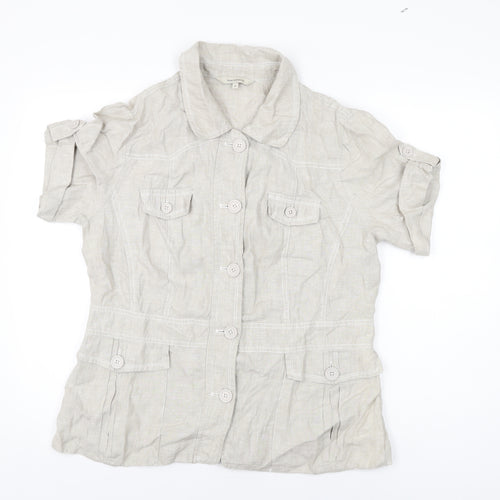 RJR.John Rocha Womens Grey Linen Basic Button-Up Size 18 Collared