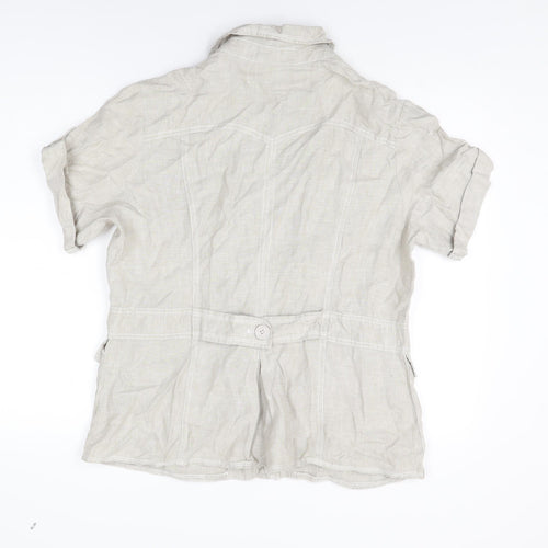 RJR.John Rocha Womens Grey Linen Basic Button-Up Size 18 Collared