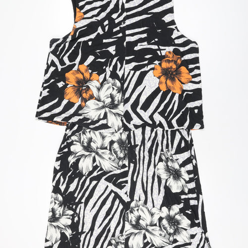 Bonmarché Womens Black Floral Viscose Shift Size 16 Scoop Neck Button