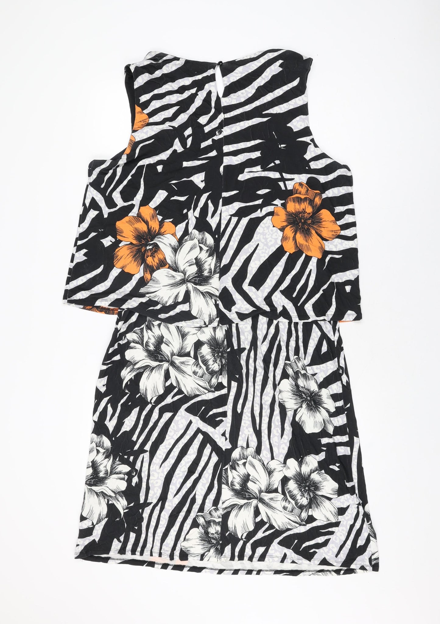 Bonmarché Womens Black Floral Viscose Shift Size 16 Scoop Neck Button