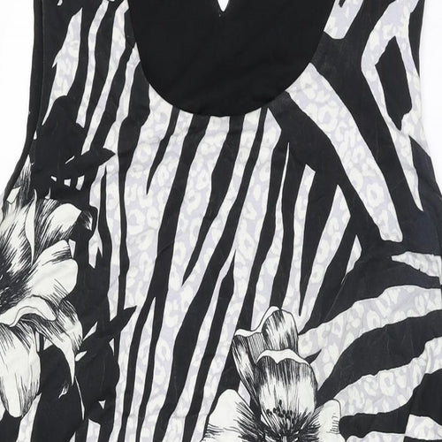 Bonmarché Womens Black Floral Viscose Shift Size 16 Scoop Neck Button