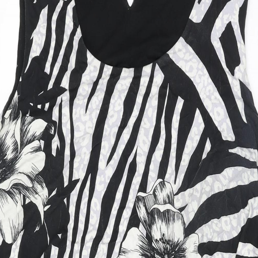 Bonmarché Womens Black Floral Viscose Shift Size 16 Scoop Neck Button