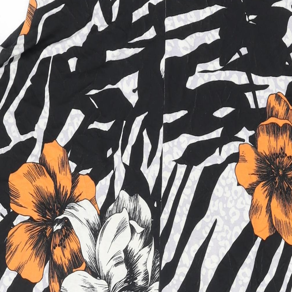 Bonmarché Womens Black Floral Viscose Shift Size 16 Scoop Neck Button