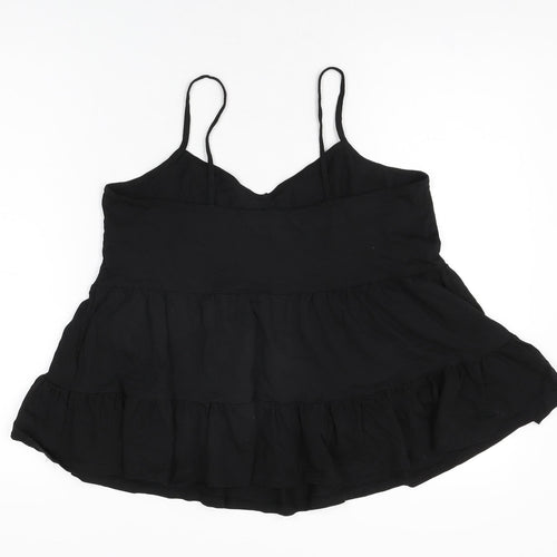 New Look Womens Black Cotton Basic T-Shirt Size 14 V-Neck