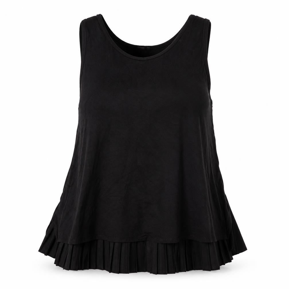 Front view of ecru women’s black polyester basic t-shirt, size L, round neck
