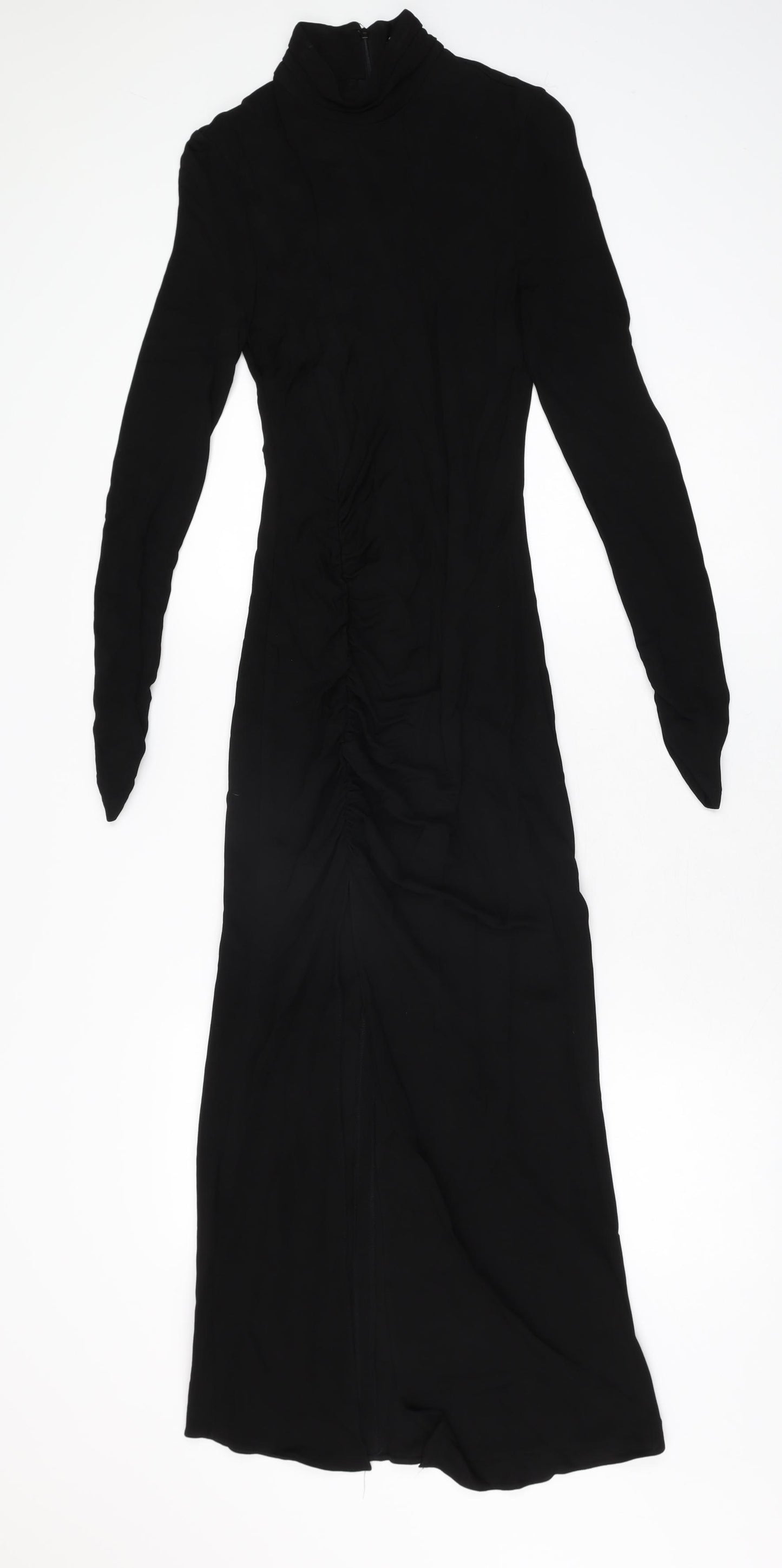 Zara Womens Black Viscose Maxi Size S High Neck Zip