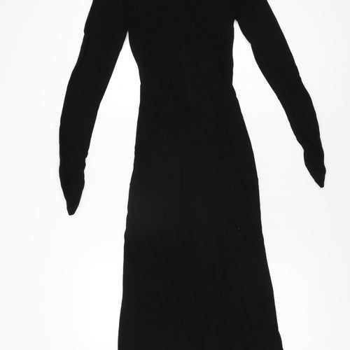 Zara Womens Black Viscose Maxi Size S High Neck Zip