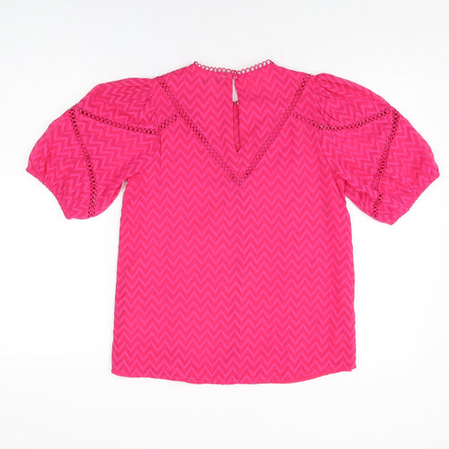 Love & Roses Womens Pink Geometric Polyester Basic Blouse Size 8 Round Neck