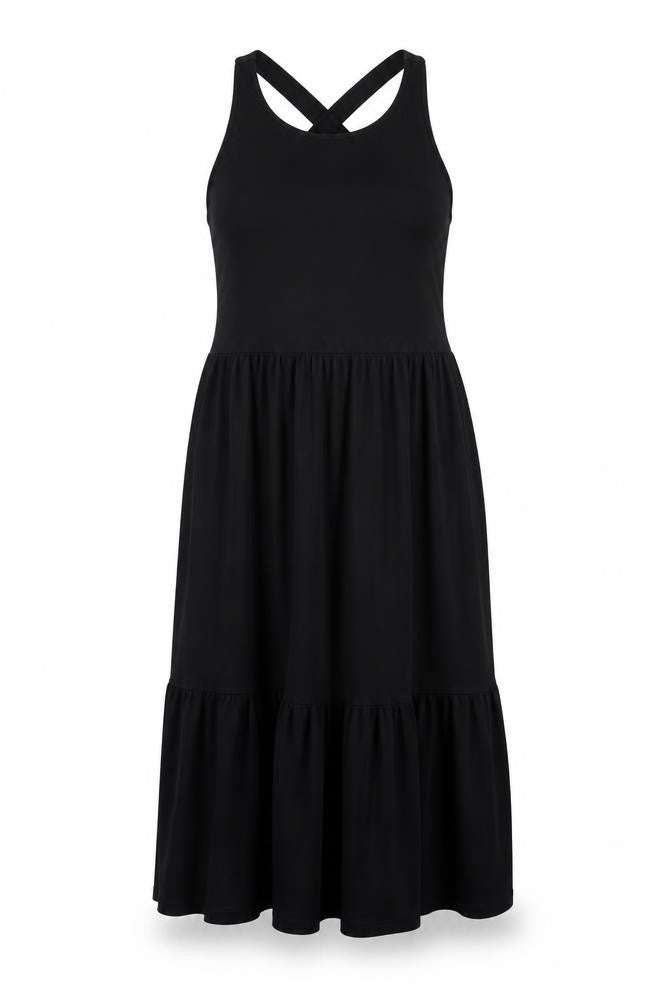 Front view of JDY women’s black polyester shift, size S, round neck pullover