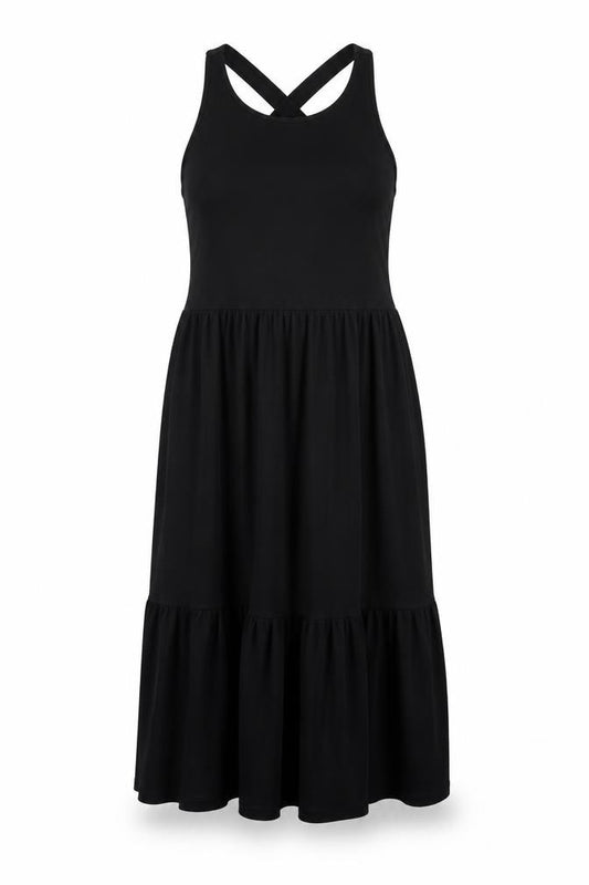 Front view of JDY women’s black polyester shift, size S, round neck pullover