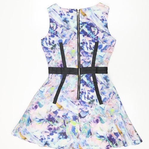 Max C Womens Multicoloured Geometric Polyester Skater Dress Size 8 Round Neck Zip