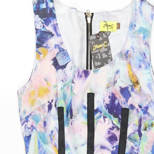 Max C Womens Multicoloured Geometric Polyester Skater Dress Size 8 Round Neck Zip