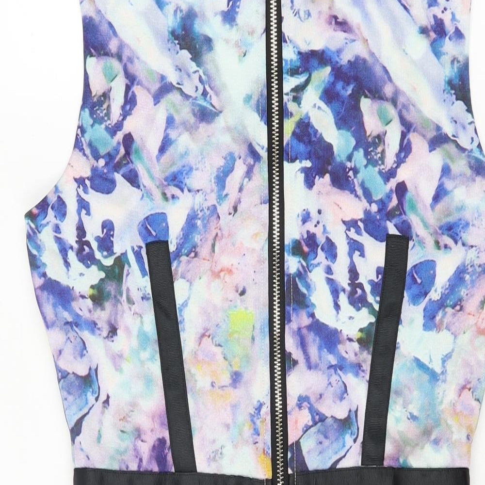 Max C Womens Multicoloured Geometric Polyester Skater Dress Size 8 Round Neck Zip