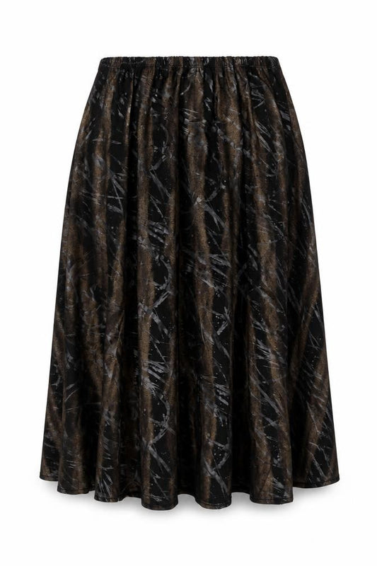 Front view of Noni B women’s black geometric polyester swing skirt, size M