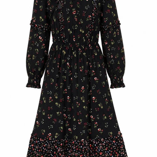 Marks and Spencer Womens Black Floral Viscose A-Line Size 8 Round Neck Button