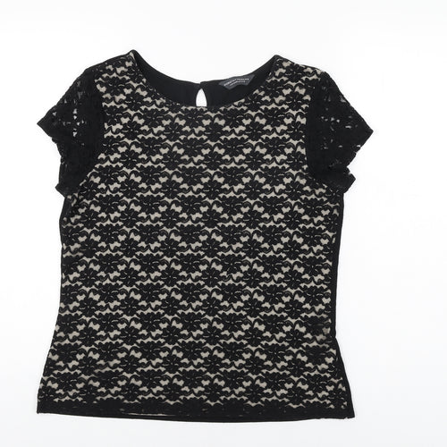 Dorothy Perkins Womens Black Floral Viscose Basic T-Shirt Size 12 Round Neck