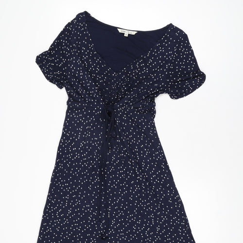 Fat Face Womens Blue Polka Dot Viscose Shift Size 12 V-Neck Pullover