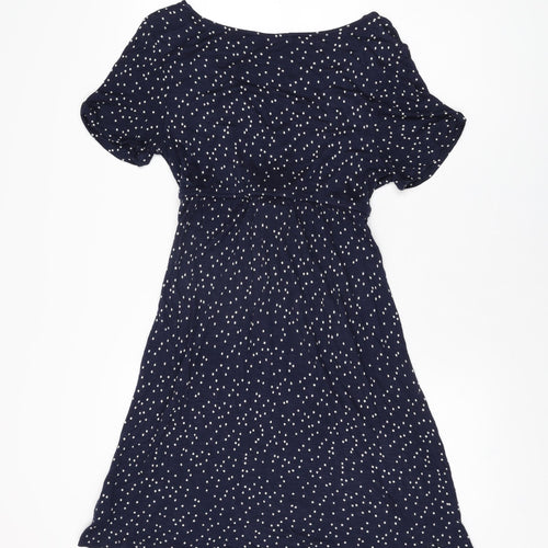 Fat Face Womens Blue Polka Dot Viscose Shift Size 12 V-Neck Pullover