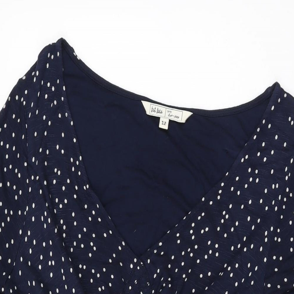 Fat Face Womens Blue Polka Dot Viscose Shift Size 12 V-Neck Pullover