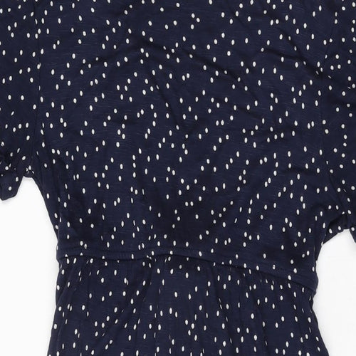 Fat Face Womens Blue Polka Dot Viscose Shift Size 12 V-Neck Pullover