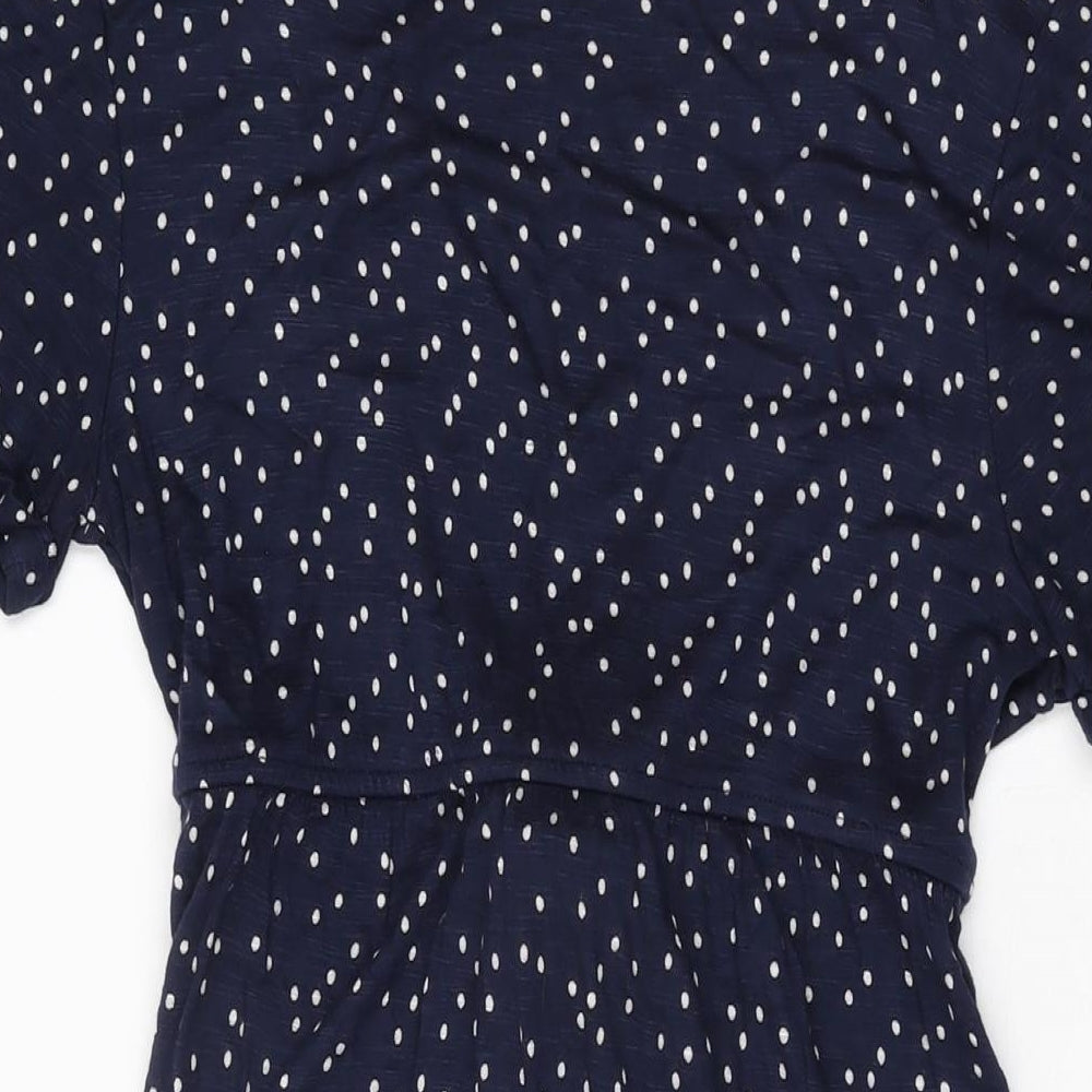 Fat Face Womens Blue Polka Dot Viscose Shift Size 12 V-Neck Pullover