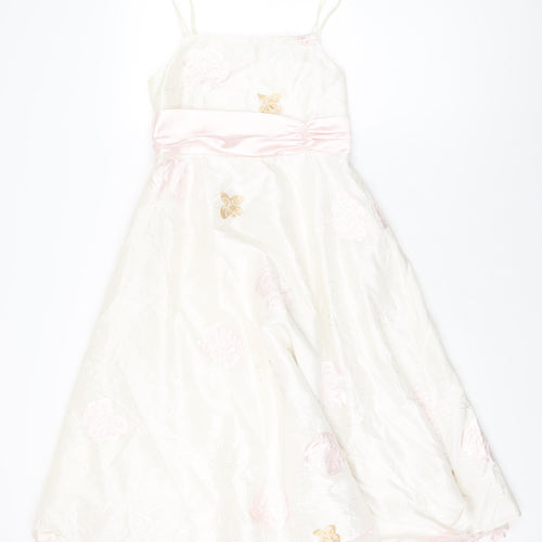 Dress To Impress Girls White Floral Polyester A-Line Size 11 Years Square Neck Button