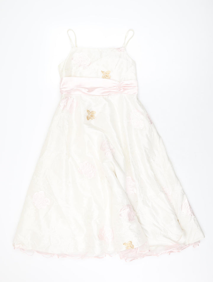 Dress To Impress Girls White Floral Polyester A-Line Size 11 Years Square Neck Button