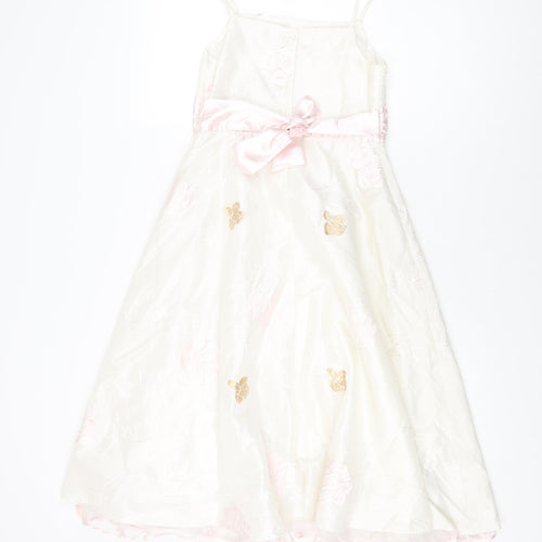 Dress To Impress Girls White Floral Polyester A-Line Size 11 Years Square Neck Button