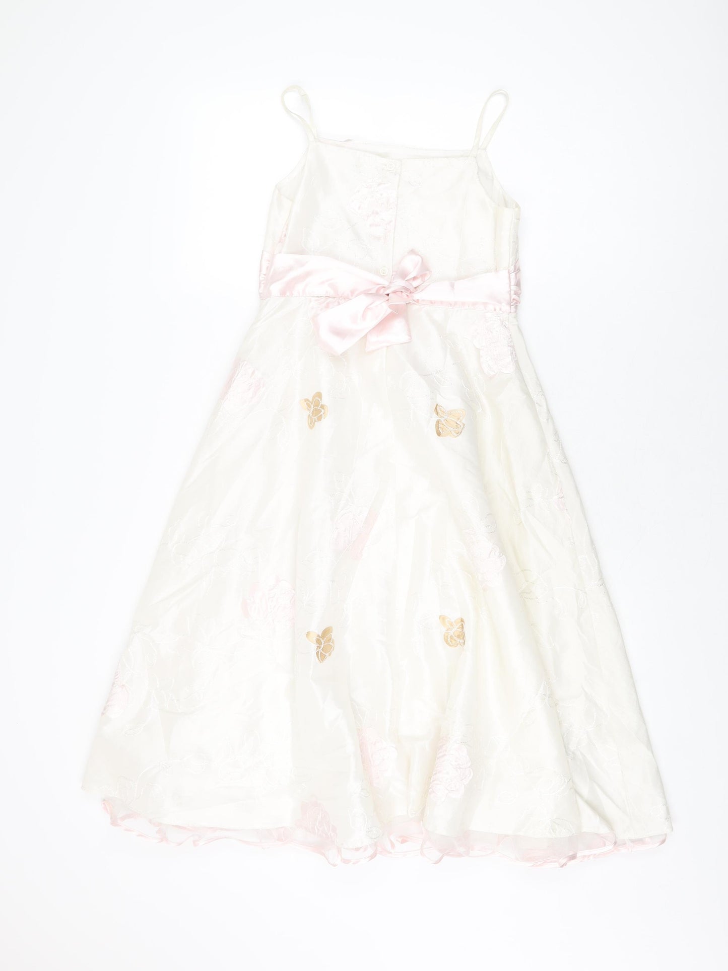 Dress To Impress Girls White Floral Polyester A-Line Size 11 Years Square Neck Button