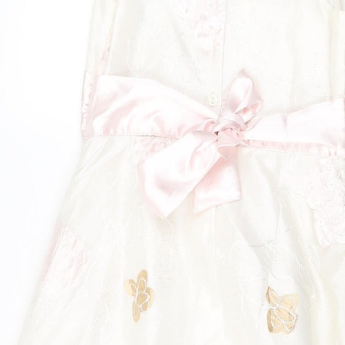 Dress To Impress Girls White Floral Polyester A-Line Size 11 Years Square Neck Button